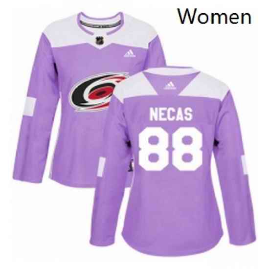 Womens Adidas Carolina Hurricanes 88 Martin Necas Authentic Purple Fights Cancer Practice NHL Jersey